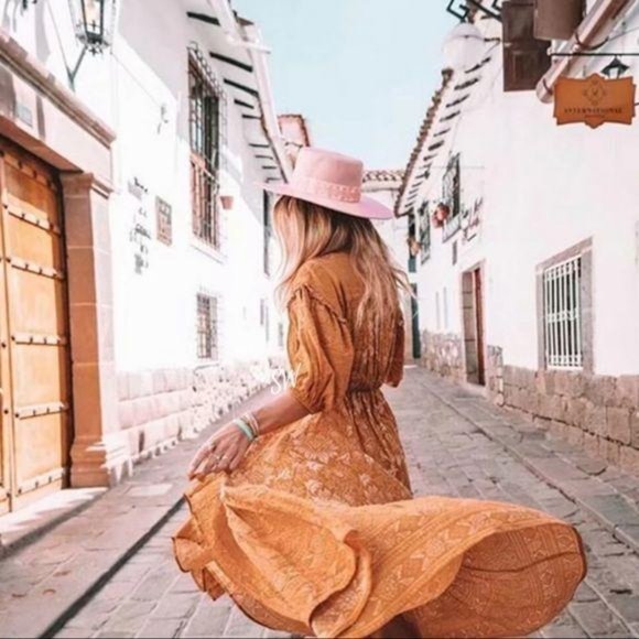 Bohemian Gypsy Print Ruffle Floral Dress Orange - Picture 2 of 13